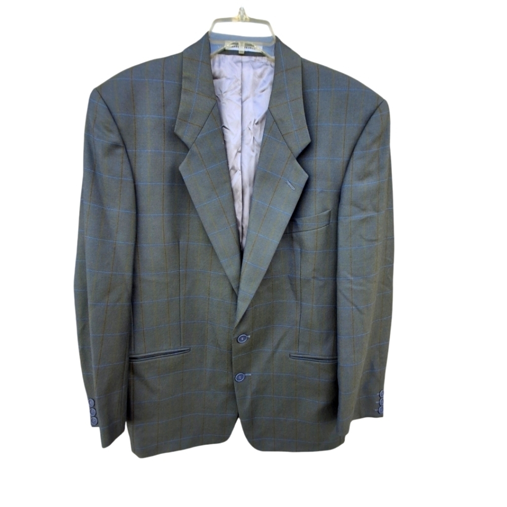 Yves Saint Laurent Single-Breasted Woolmart Window-pane Green Blazer Size 42R
